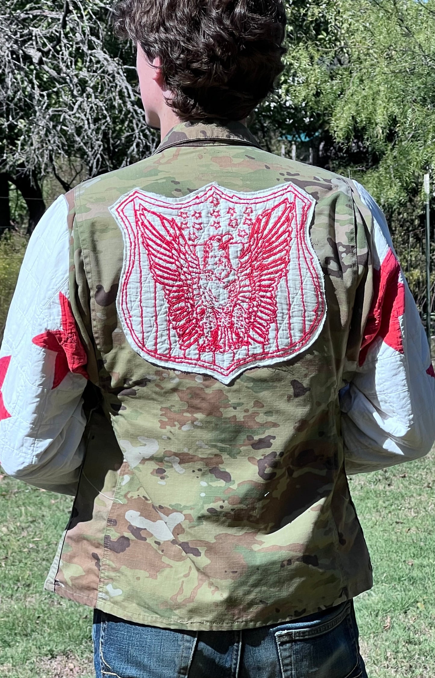 Repurposed with Respect, Military Camo Jacket with Quilt Upgrades - No Pockets