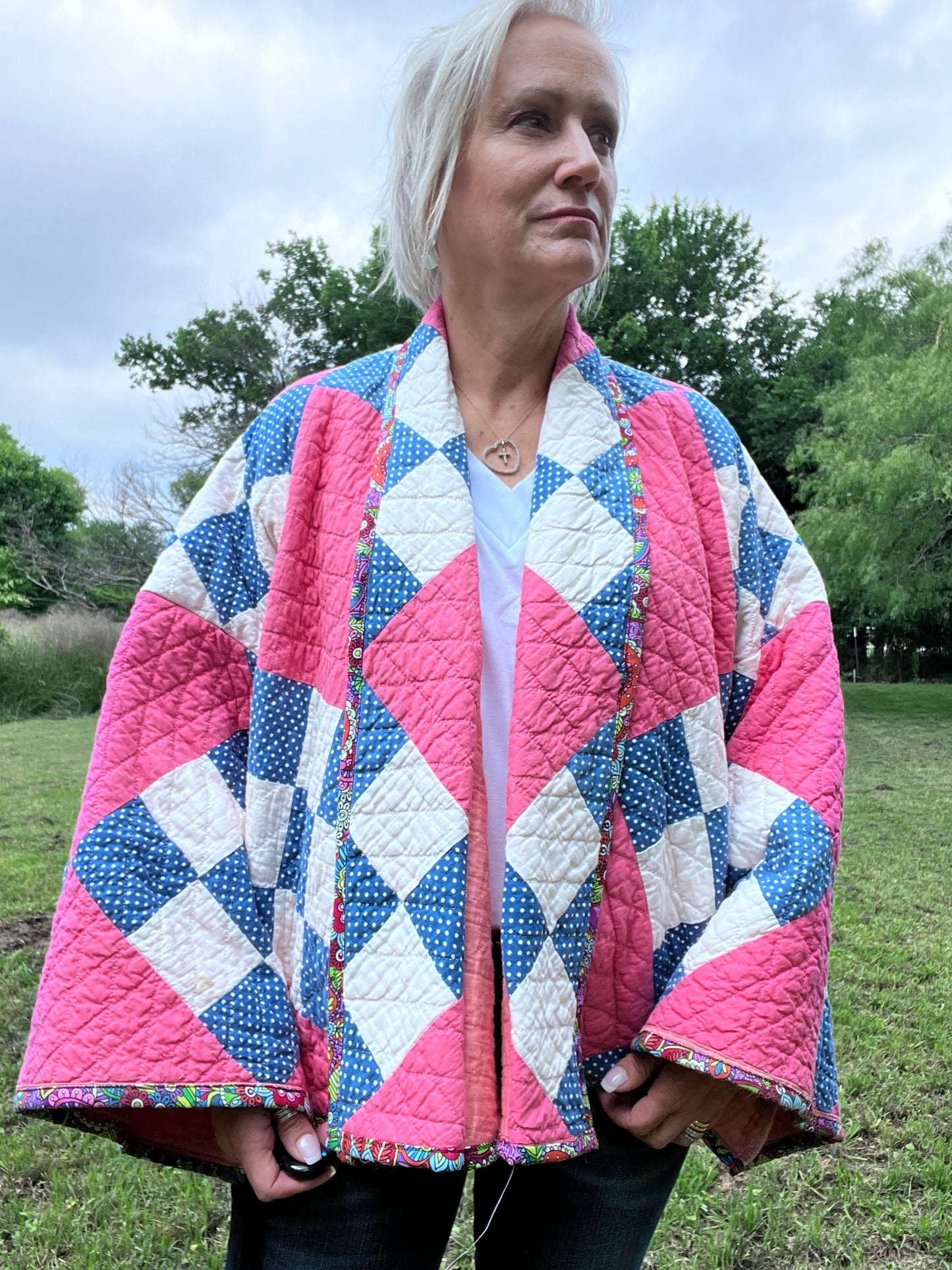Magenta Hot Pink 9 Patch Quilt Jacket, One Size Fits Most!