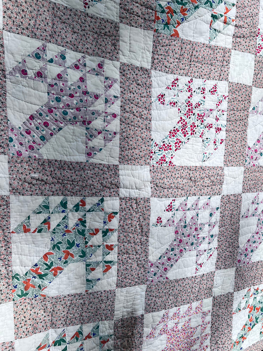 Cactus Basket Vintage Quilt, Highly Unusual and Gorgeous Colors