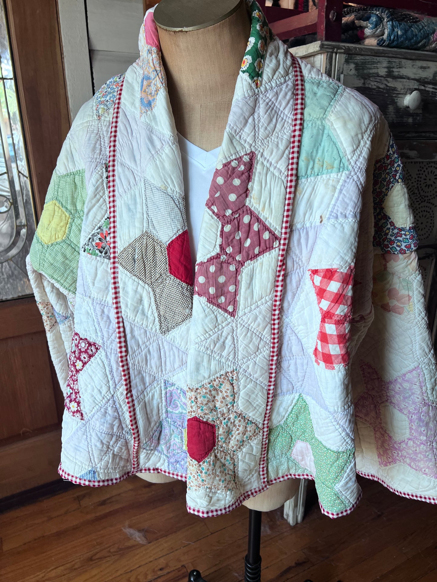 Stunning Star Vintage Handstitched Quilt Jacket or Coat in our Lucy Design