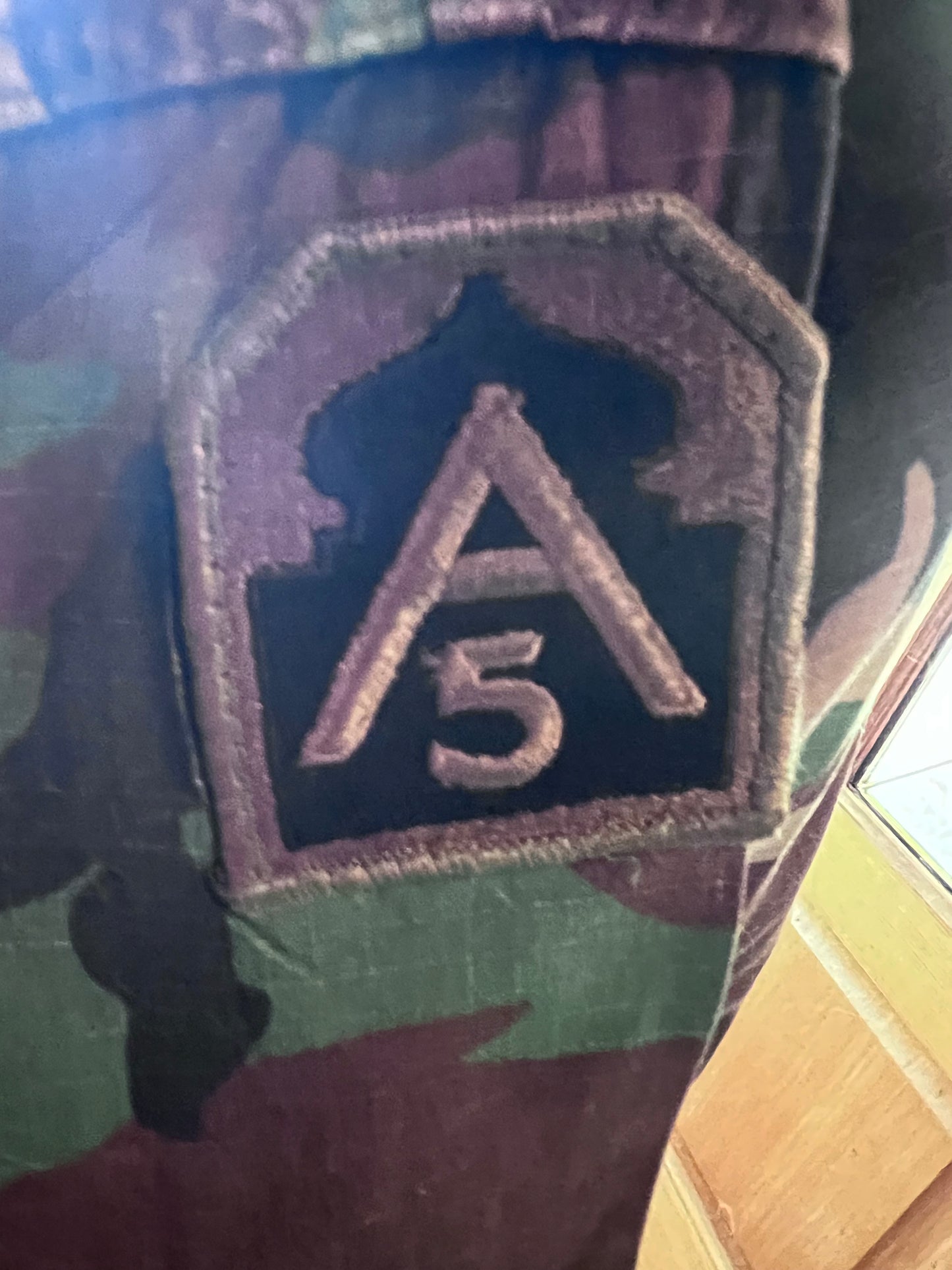One of a kind Camo Jacket with a Leopard Ruffled Collar and Patches displaying your Faith
