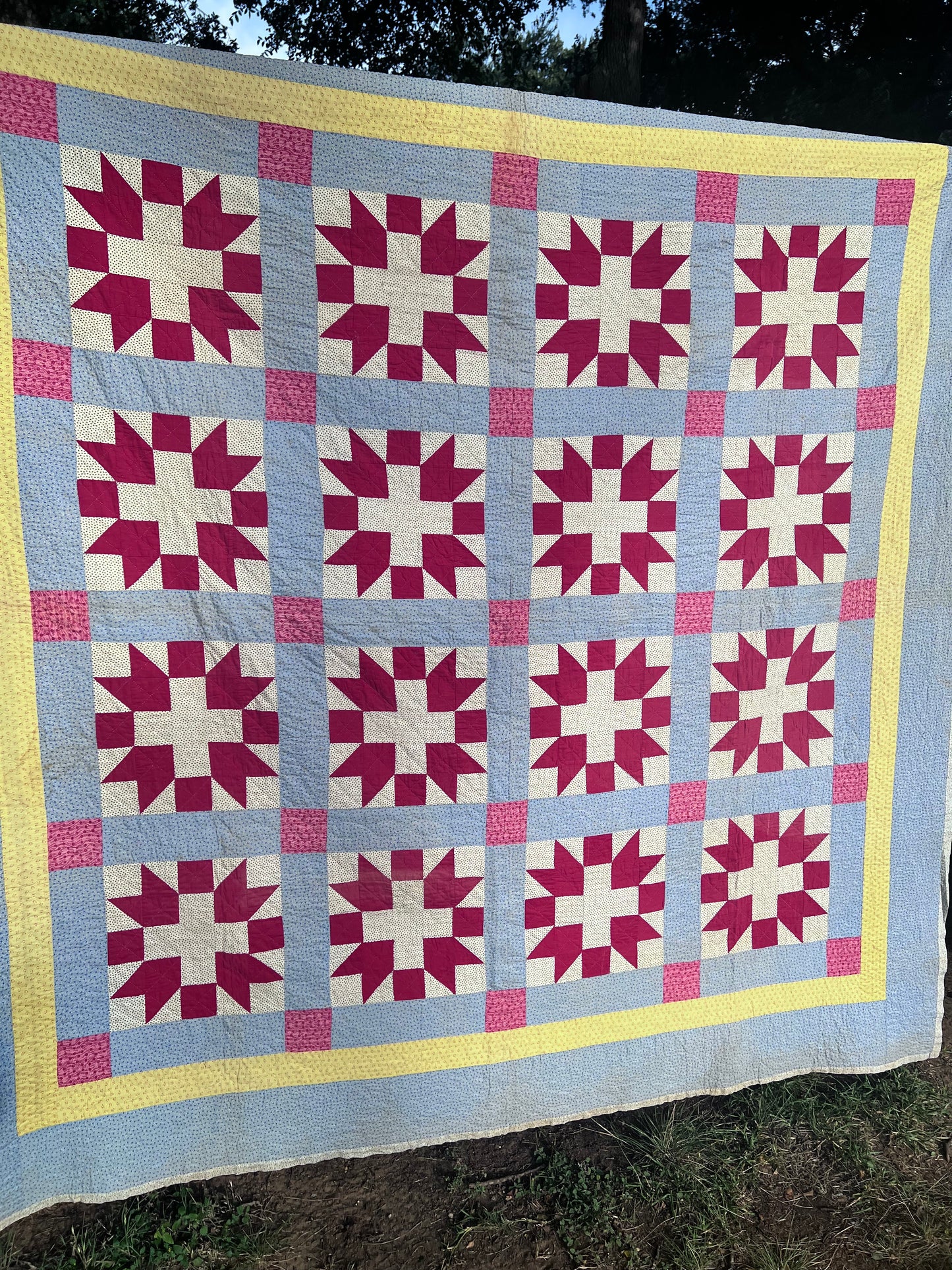 Exceptional Antique Cactus Basket Quilt - Hand quilted, stitched, and bounded - WOW!