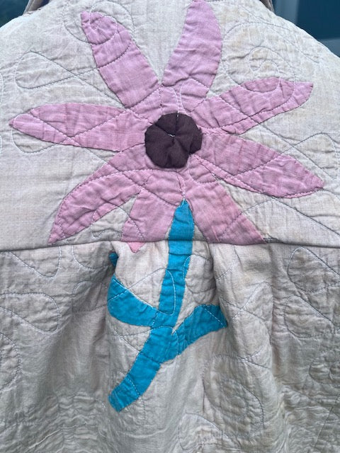One of a Kind Stunning Pink Daisy Chore Coat, Quilt Jacket