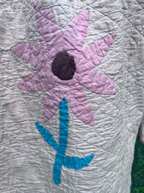 One of a Kind Stunning Pink Daisy Chore Coat, Quilt Jacket
