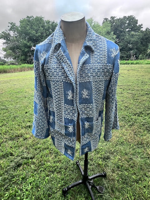 Beautiful Vintage Blue with White embroidery Chore Coat