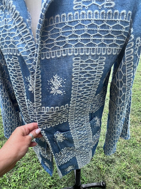 Beautiful Vintage Blue with White embroidery Chore Coat