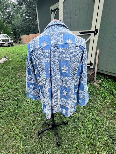 Beautiful Vintage Blue with White embroidery Chore Coat