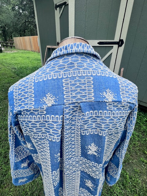 Beautiful Vintage Blue with White embroidery Chore Coat