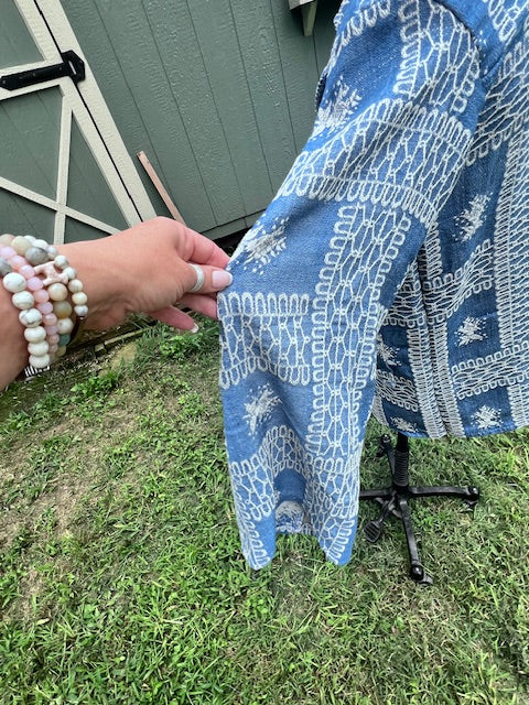 Beautiful Vintage Blue with White embroidery Chore Coat