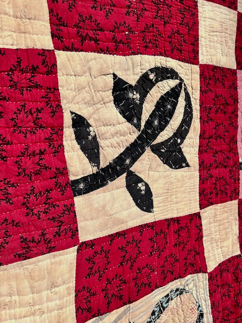 Breathtaking Red Rosebud Vintage Quilt, Hand quilted & stitched