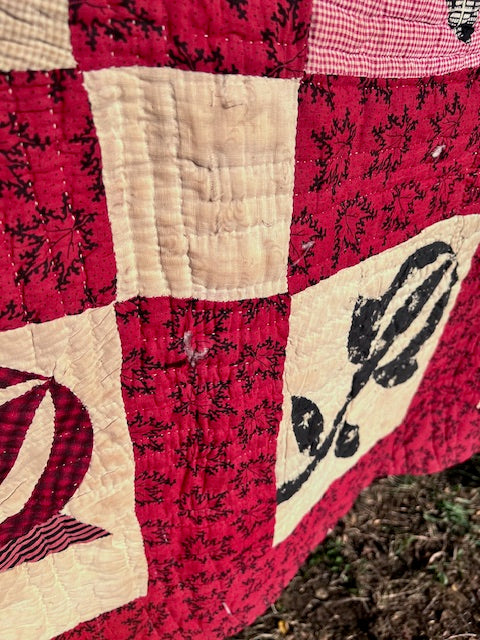 Breathtaking Red Rosebud Vintage Quilt, Hand quilted & stitched