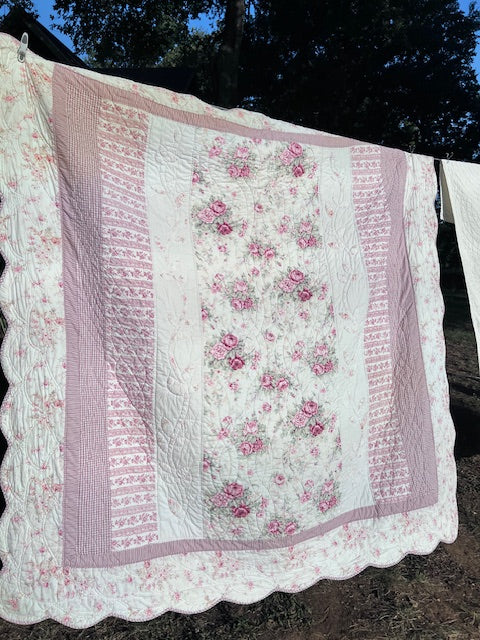 Racheal Ashwell Shabby Chic Red Ticking Toile Roses Quilt
