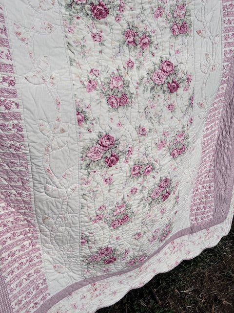 Racheal Ashwell Shabby Chic Red Ticking Toile Roses Quilt