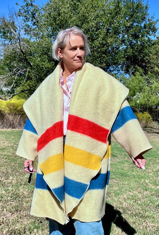 The Gathering Jacket - Vintage Hudson Bay Style Oversized Blanket Jacket