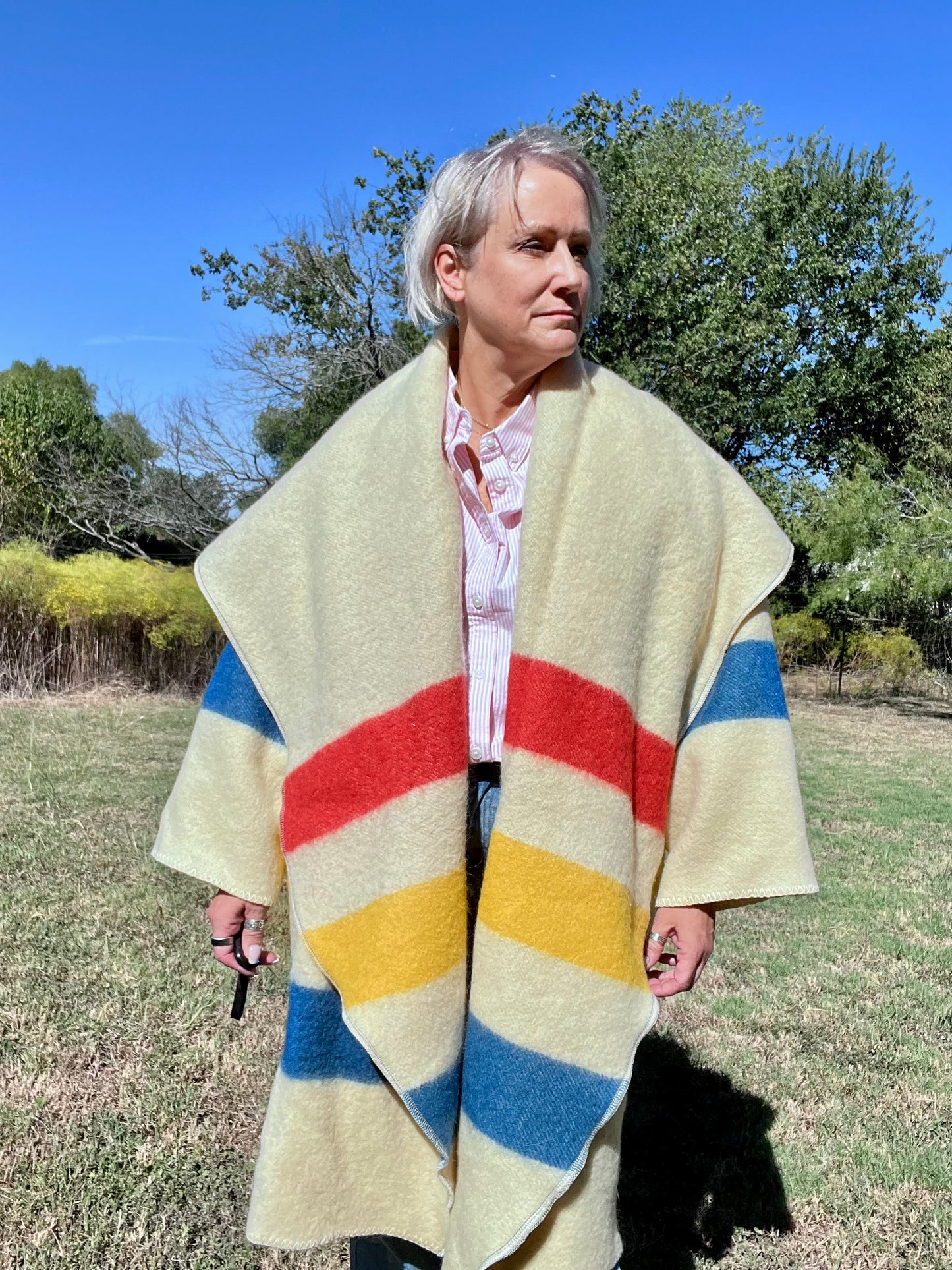 The Gathering Jacket - Vintage Hudson Bay Style Oversized Blanket Jacket