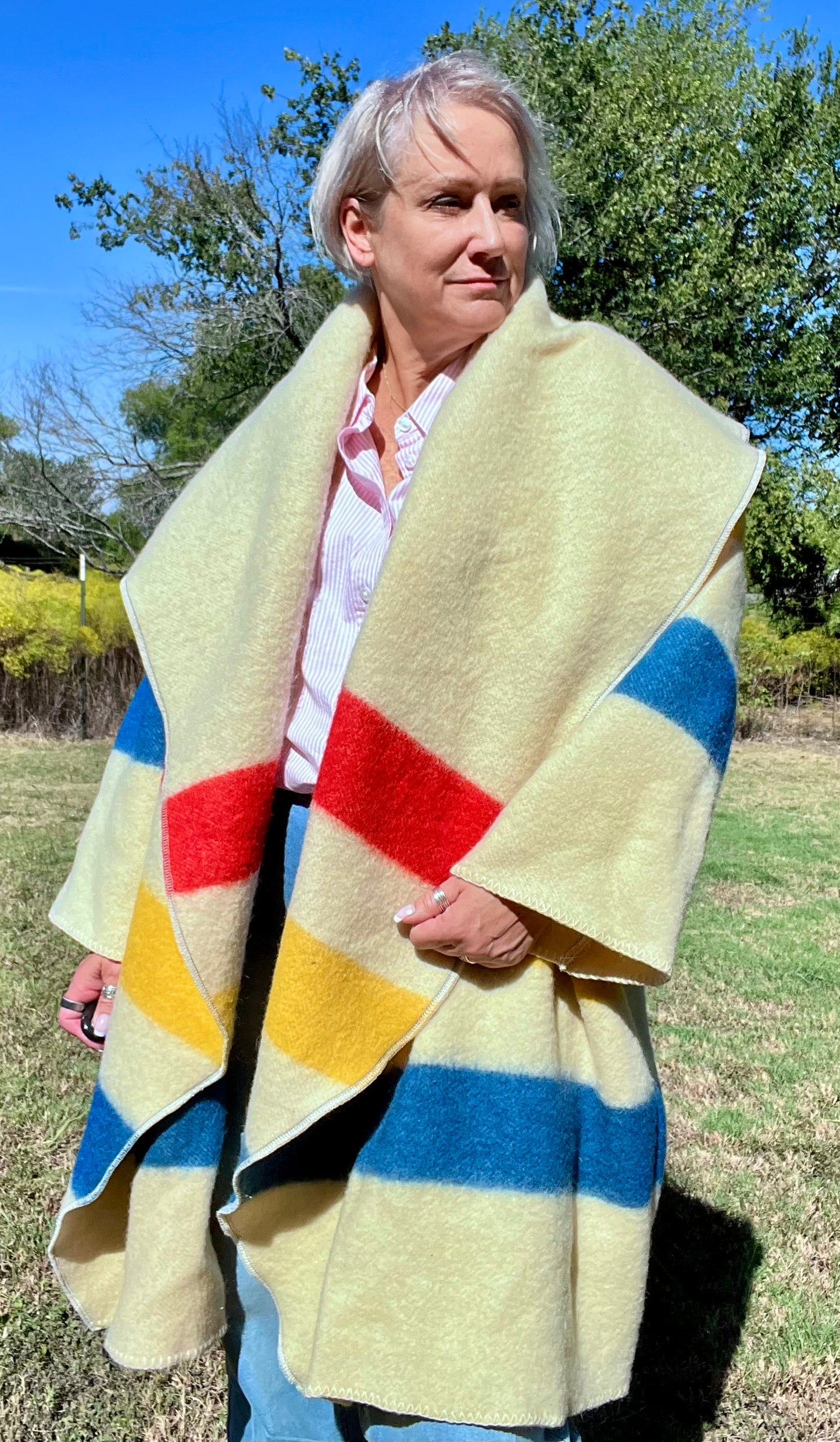 The Gathering Jacket - Vintage Hudson Bay Style Oversized Blanket Jacket