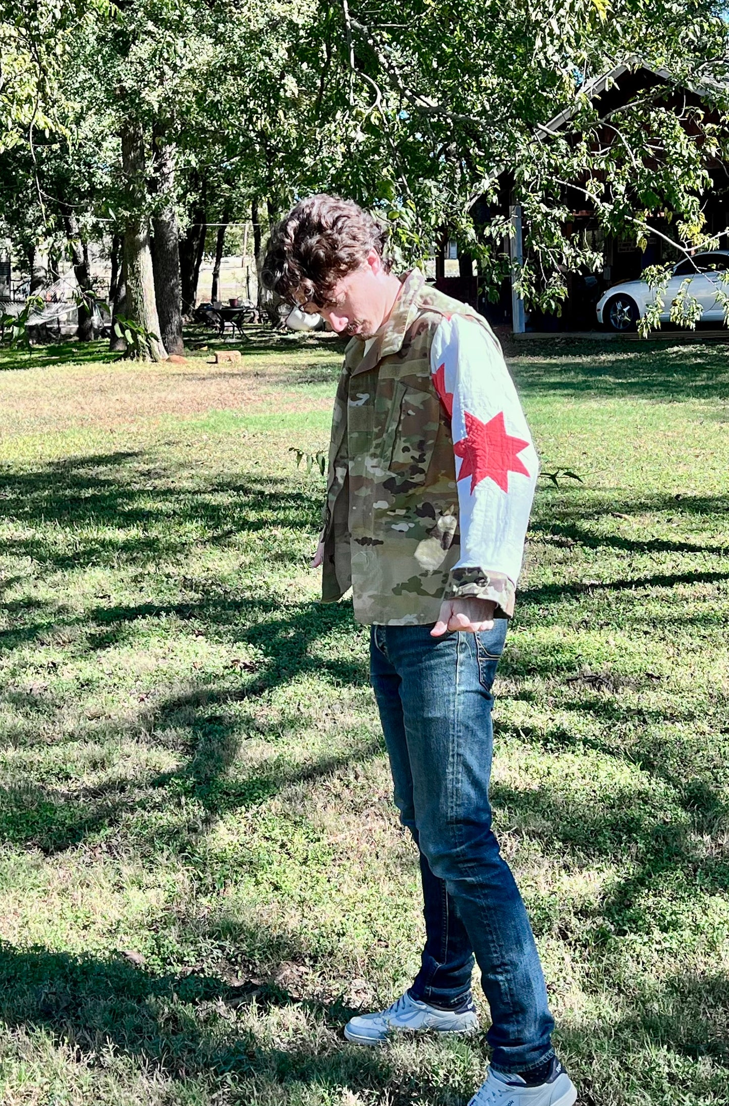 Repurposed with Respect, Military Camo Jacket with Quilt Upgrades - No Pockets