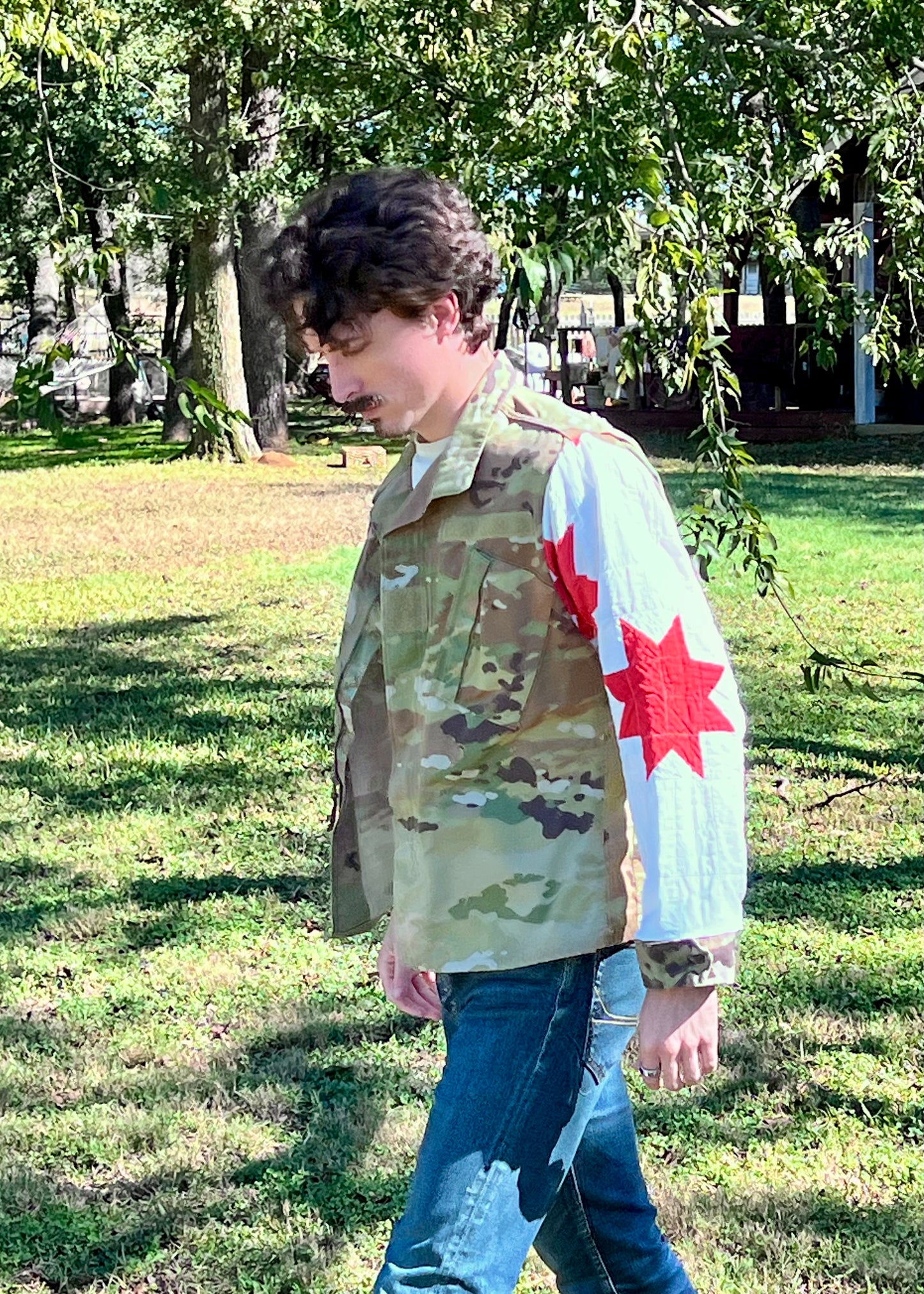 Repurposed with Respect, Military Camo Jacket with Quilt Upgrades - No Pockets