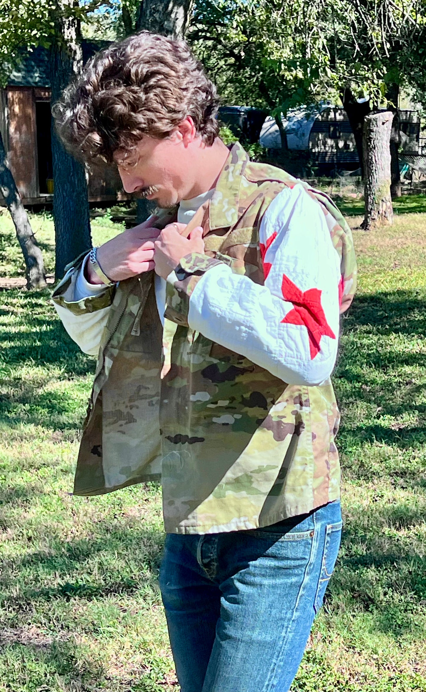 Repurposed with Respect, Military Camo Jacket with Quilt Upgrades - No Pockets