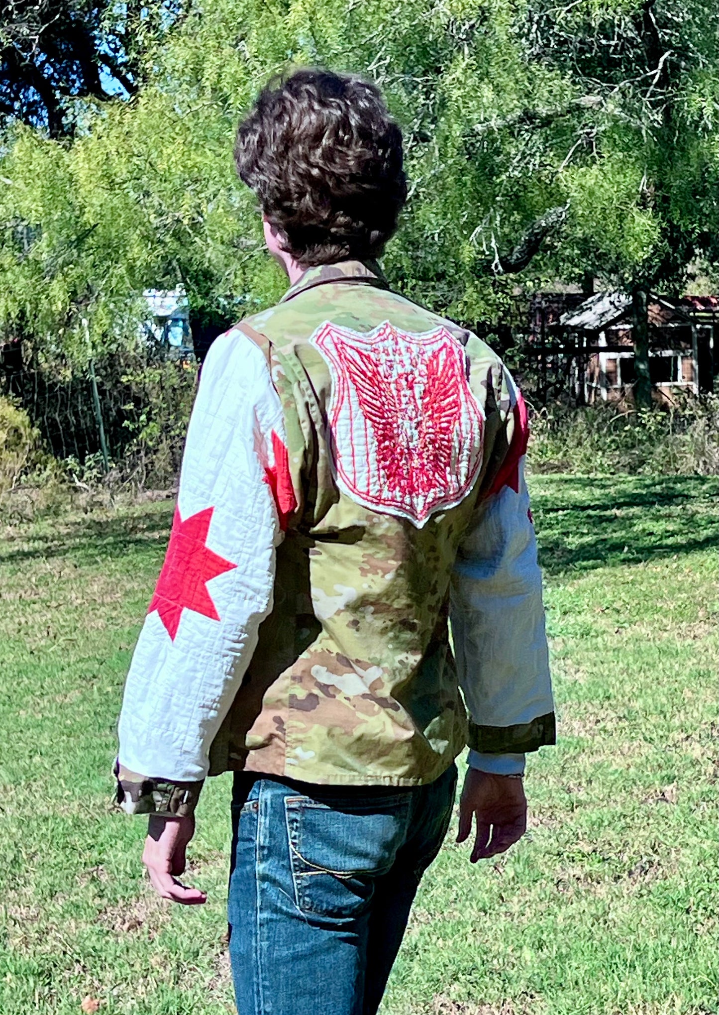 Repurposed with Respect, Military Camo Jacket with Quilt Upgrades - No Pockets
