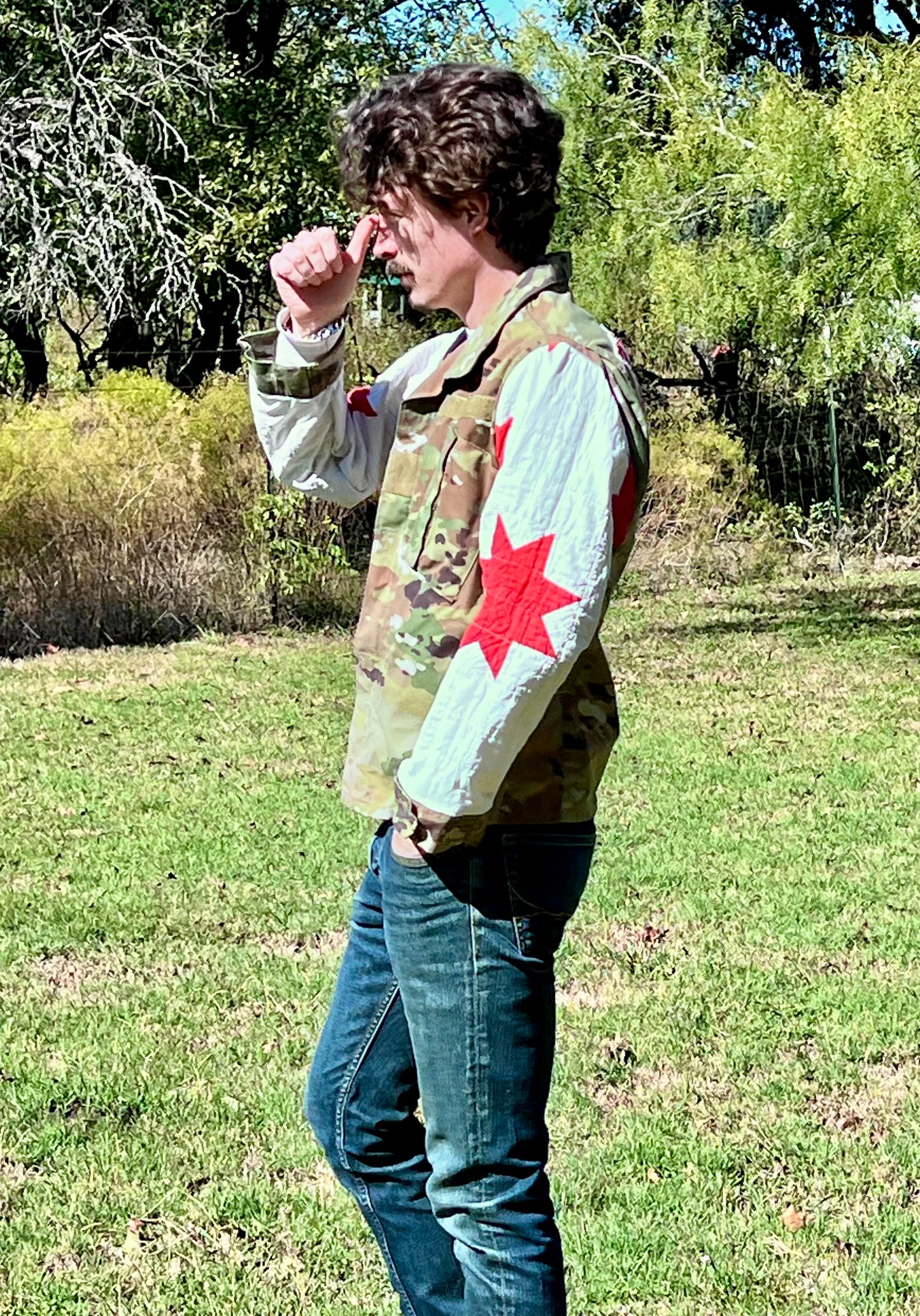 Repurposed with Respect, Military Camo Jacket with Quilt Upgrades - No Pockets