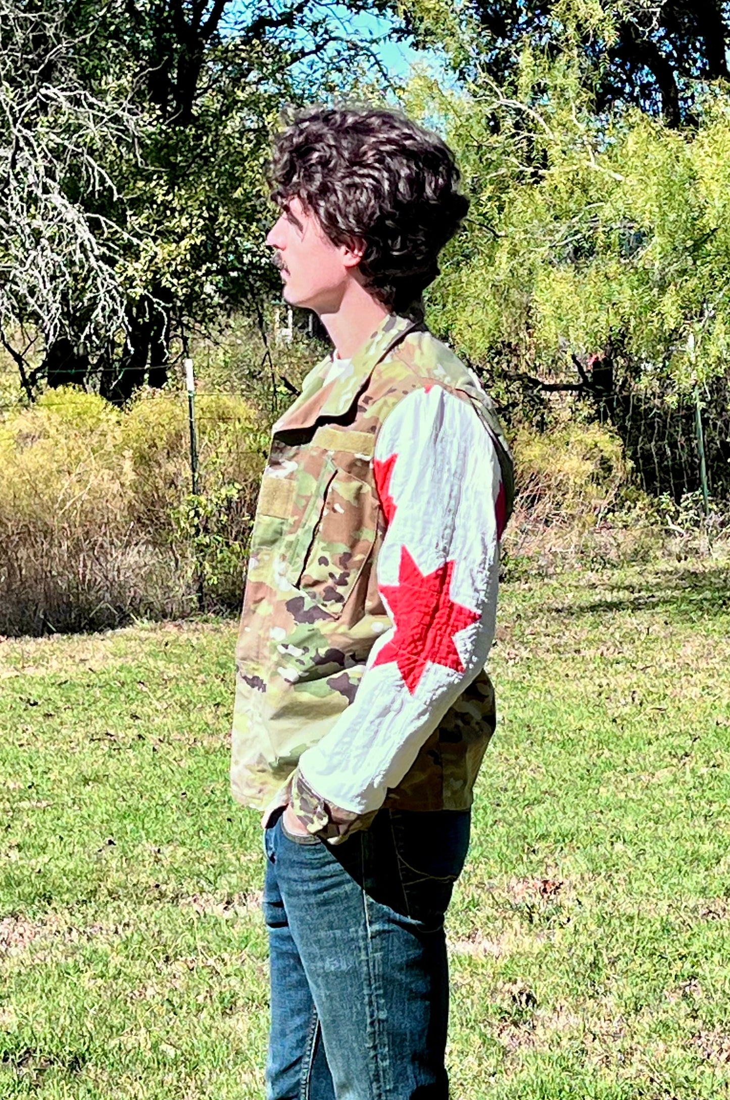 Repurposed with Respect, Military Camo Jacket with Quilt Upgrades - No Pockets