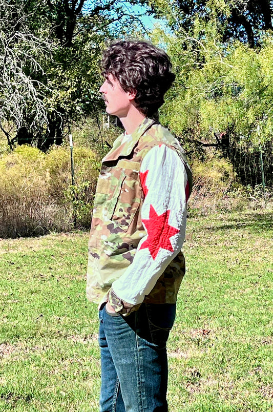 Repurposed with Respect, Military Camo Jacket with Quilt Upgrades - No Pockets