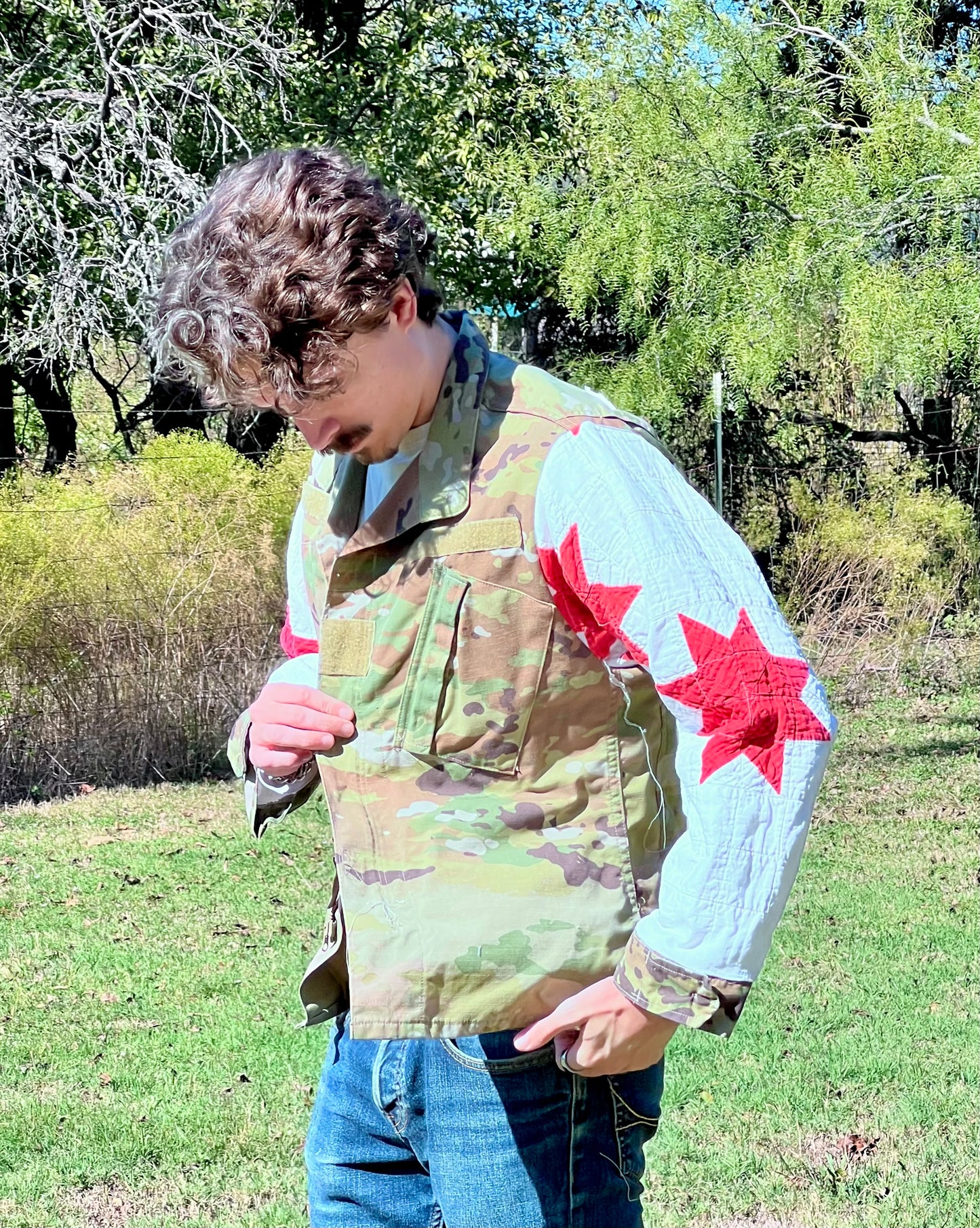 Repurposed with Respect, Military Camo Jacket with Quilt Upgrades - No Pockets