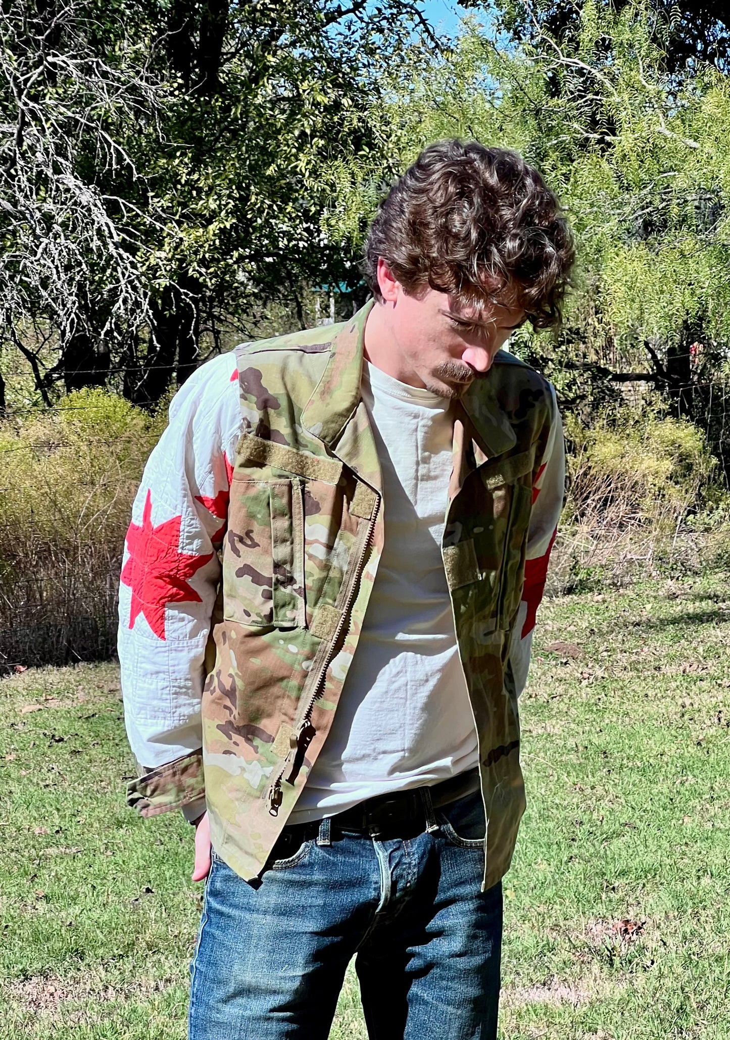 Repurposed with Respect, Military Camo Jacket with Quilt Upgrades - No Pockets