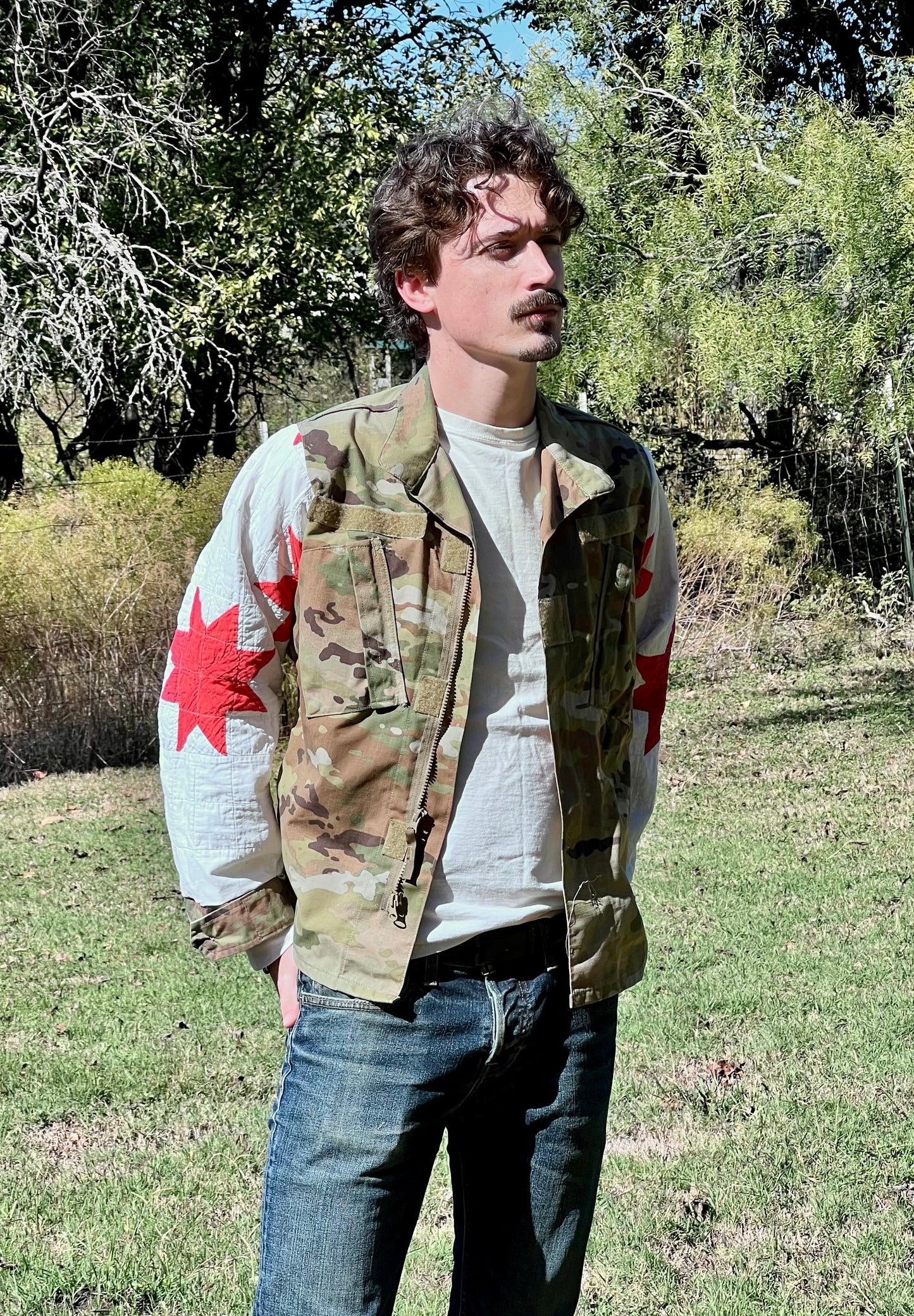 Repurposed with Respect, Military Camo Jacket with Quilt Upgrades - No Pockets