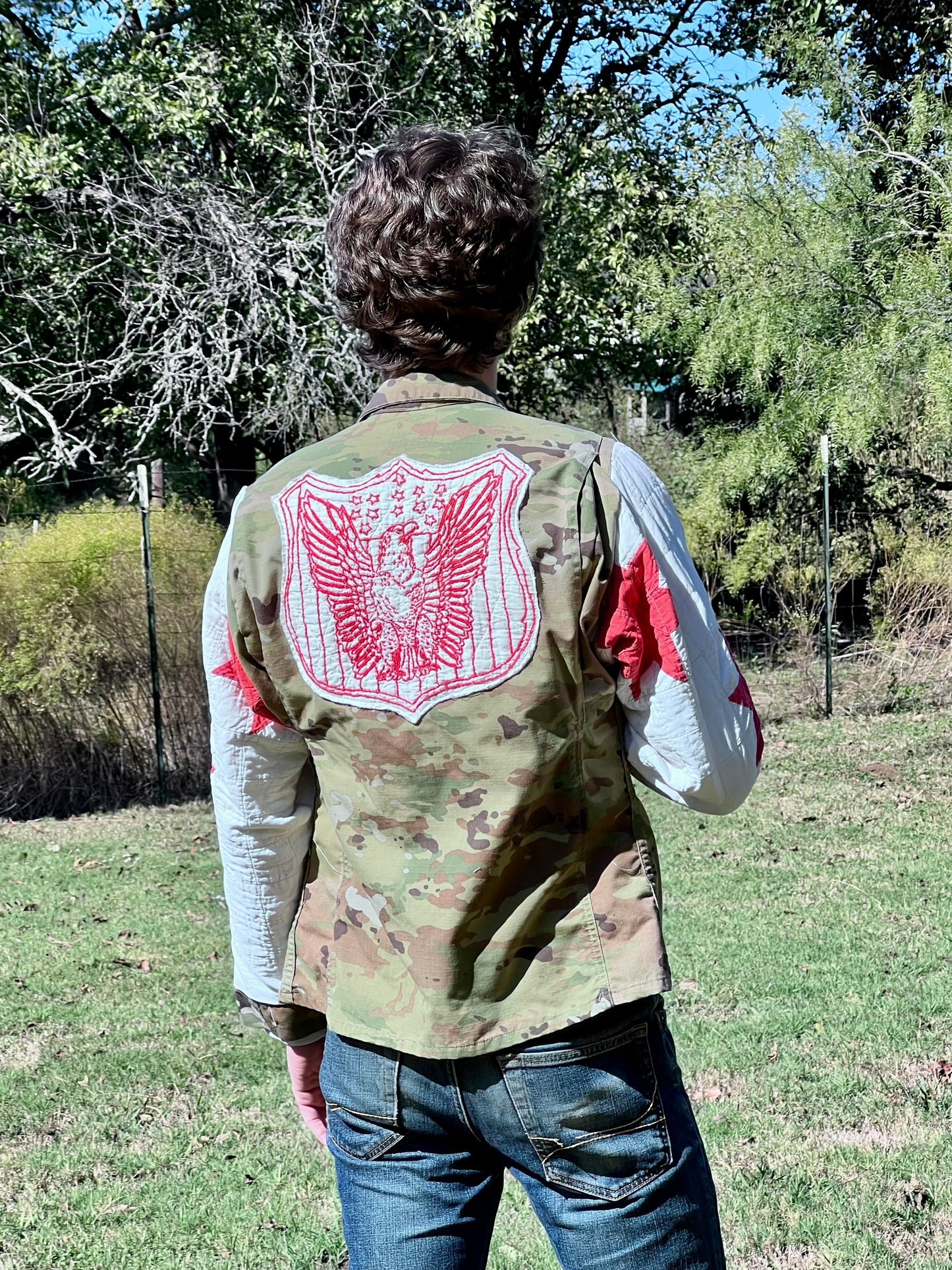 Repurposed with Respect, Military Camo Jacket with Quilt Upgrades - No Pockets