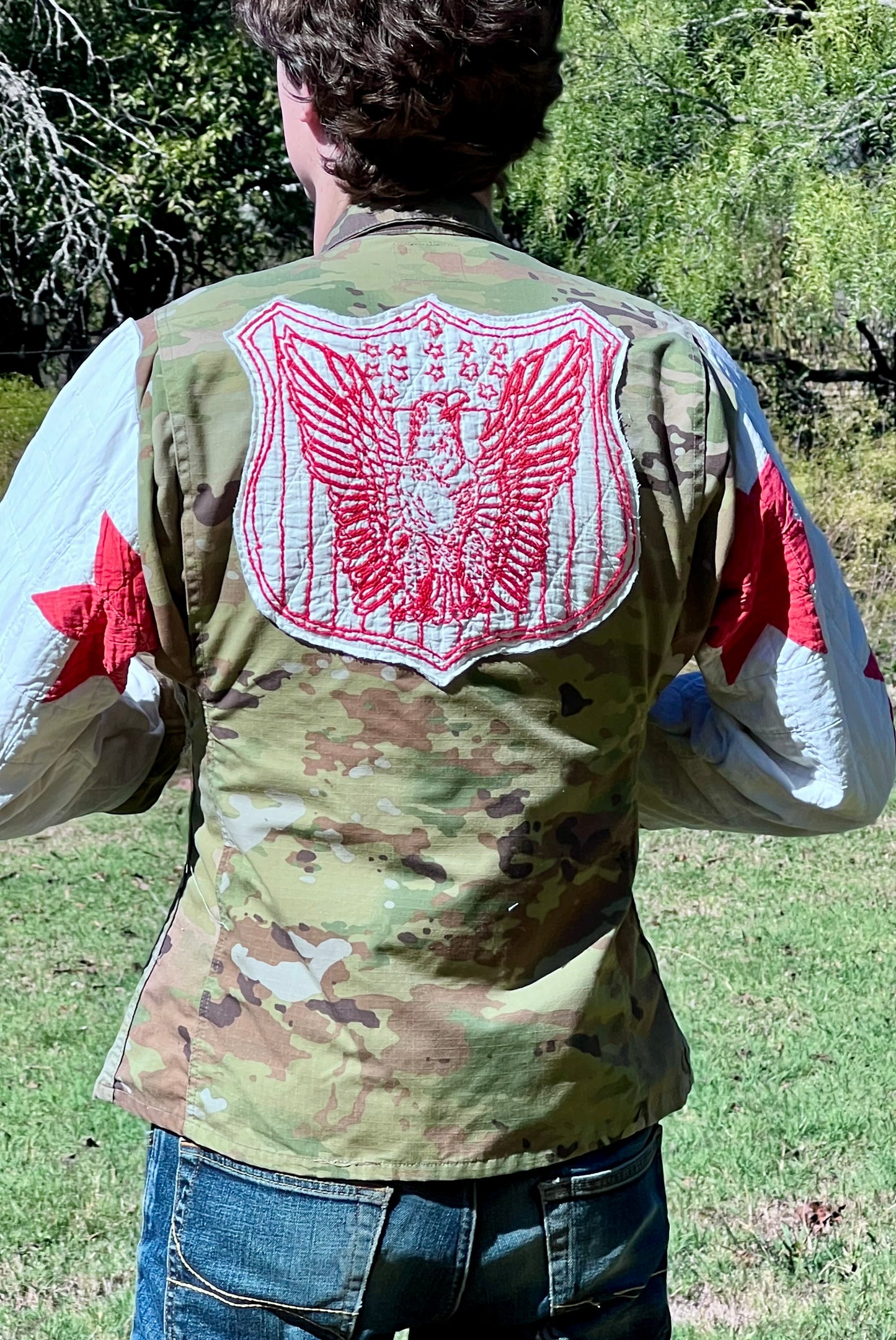 Repurposed with Respect, Military Camo Jacket with Quilt Upgrades - No Pockets