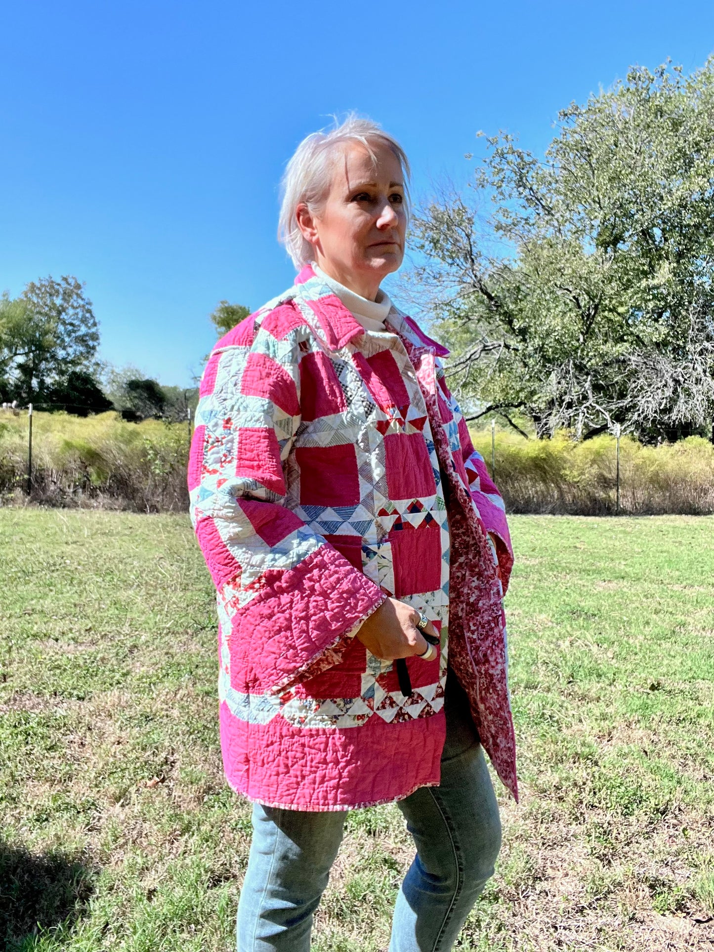 Always Pretty in Pink Ocean Waves Chore Coat Quilt jacket, Sized Small - Large