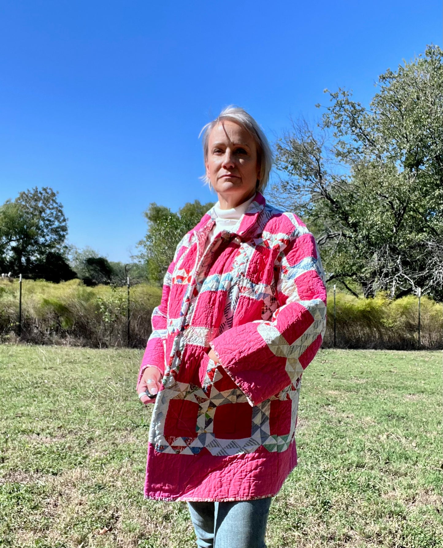 Always Pretty in Pink Ocean Waves Chore Coat Quilt jacket, Sized Small - Large