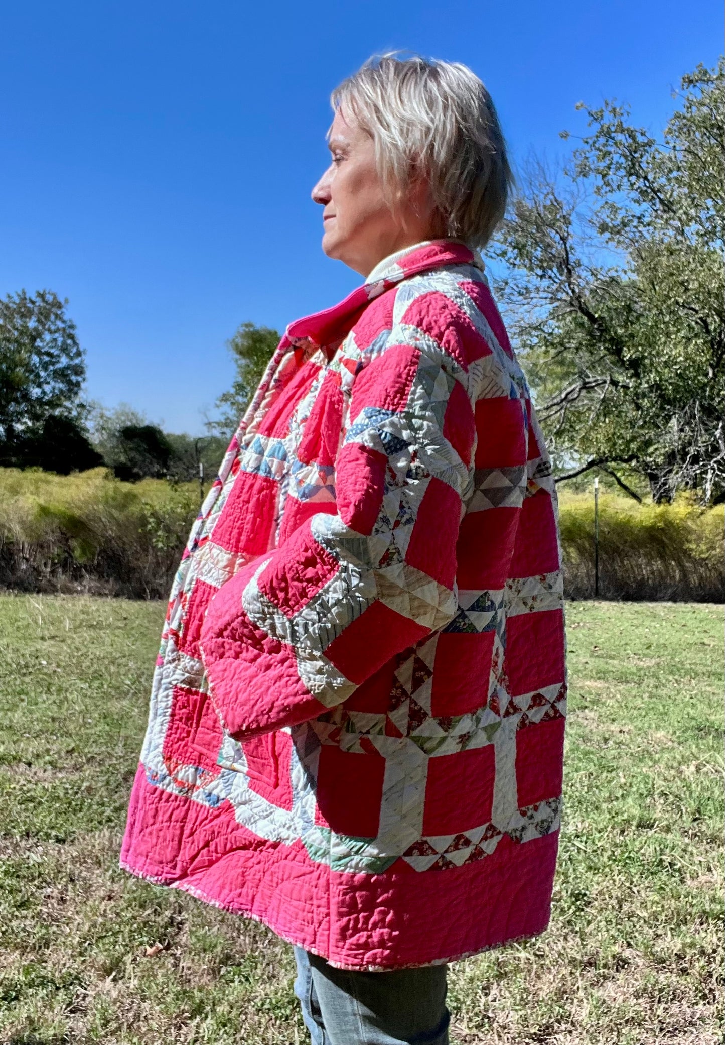 Always Pretty in Pink Ocean Waves Chore Coat Quilt jacket, Sized Small - Large