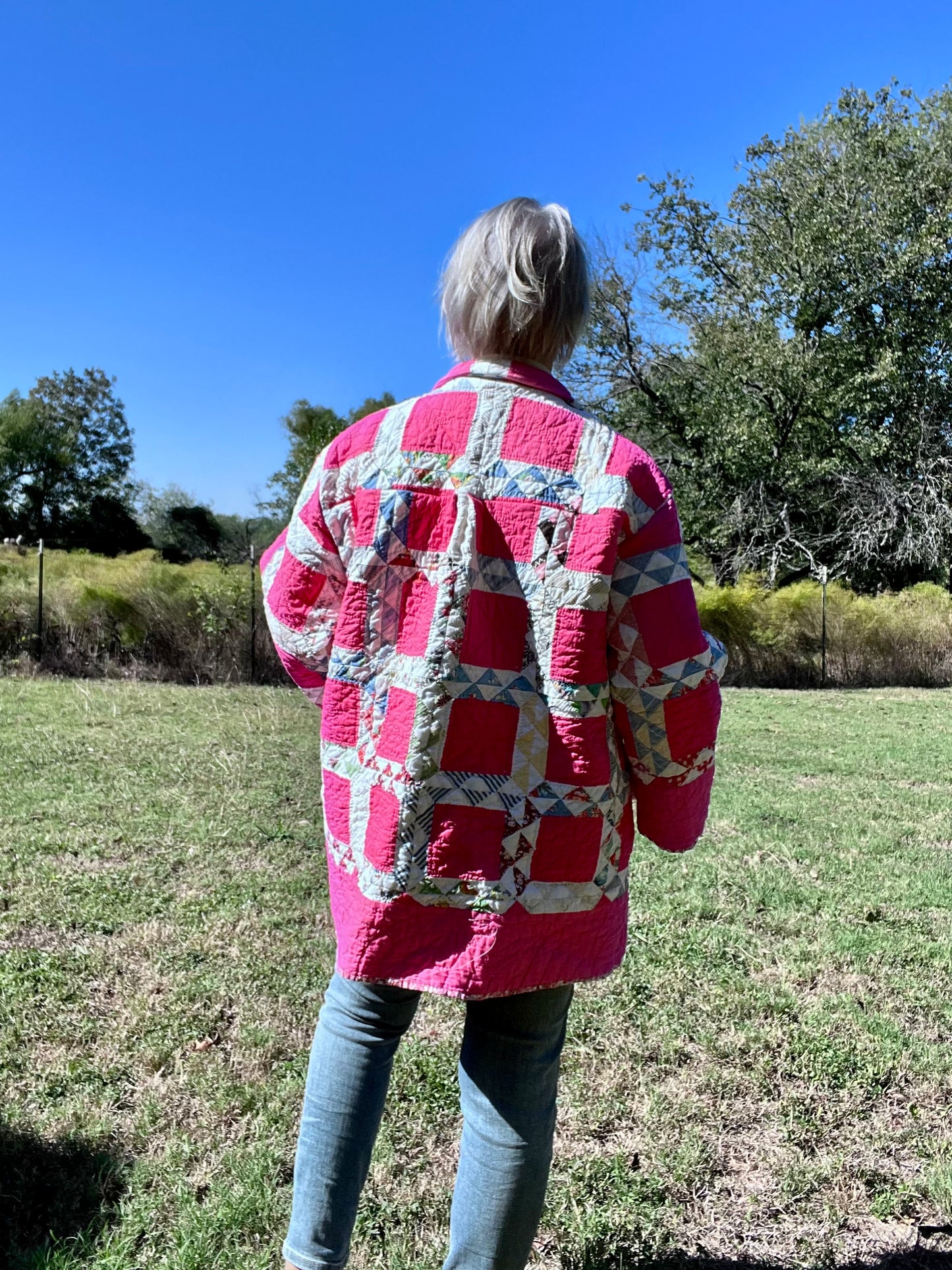 Always Pretty in Pink Ocean Waves Chore Coat Quilt jacket, Sized Small - Large