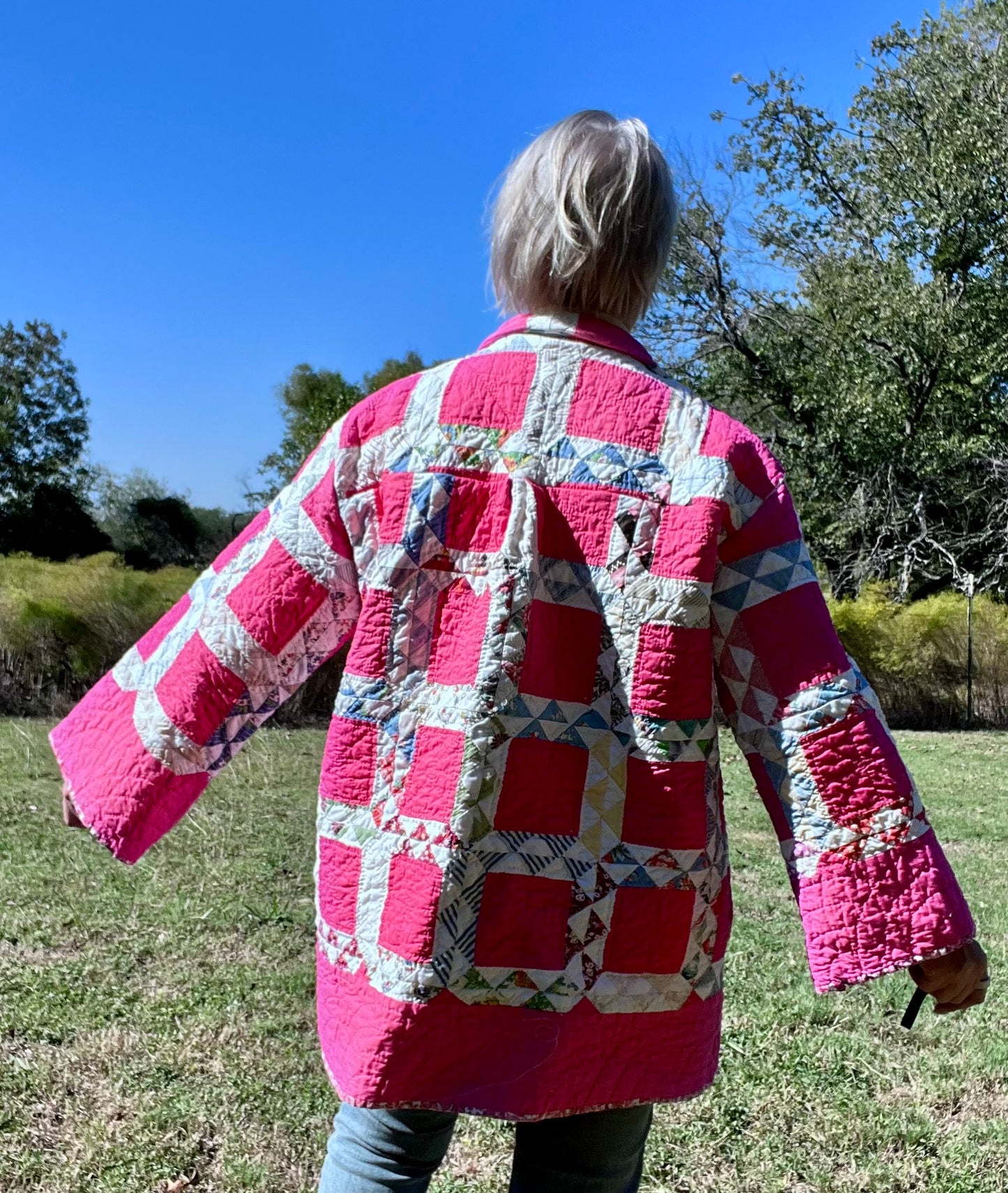 Always Pretty in Pink Ocean Waves Chore Coat Quilt jacket, Sized Small - Large