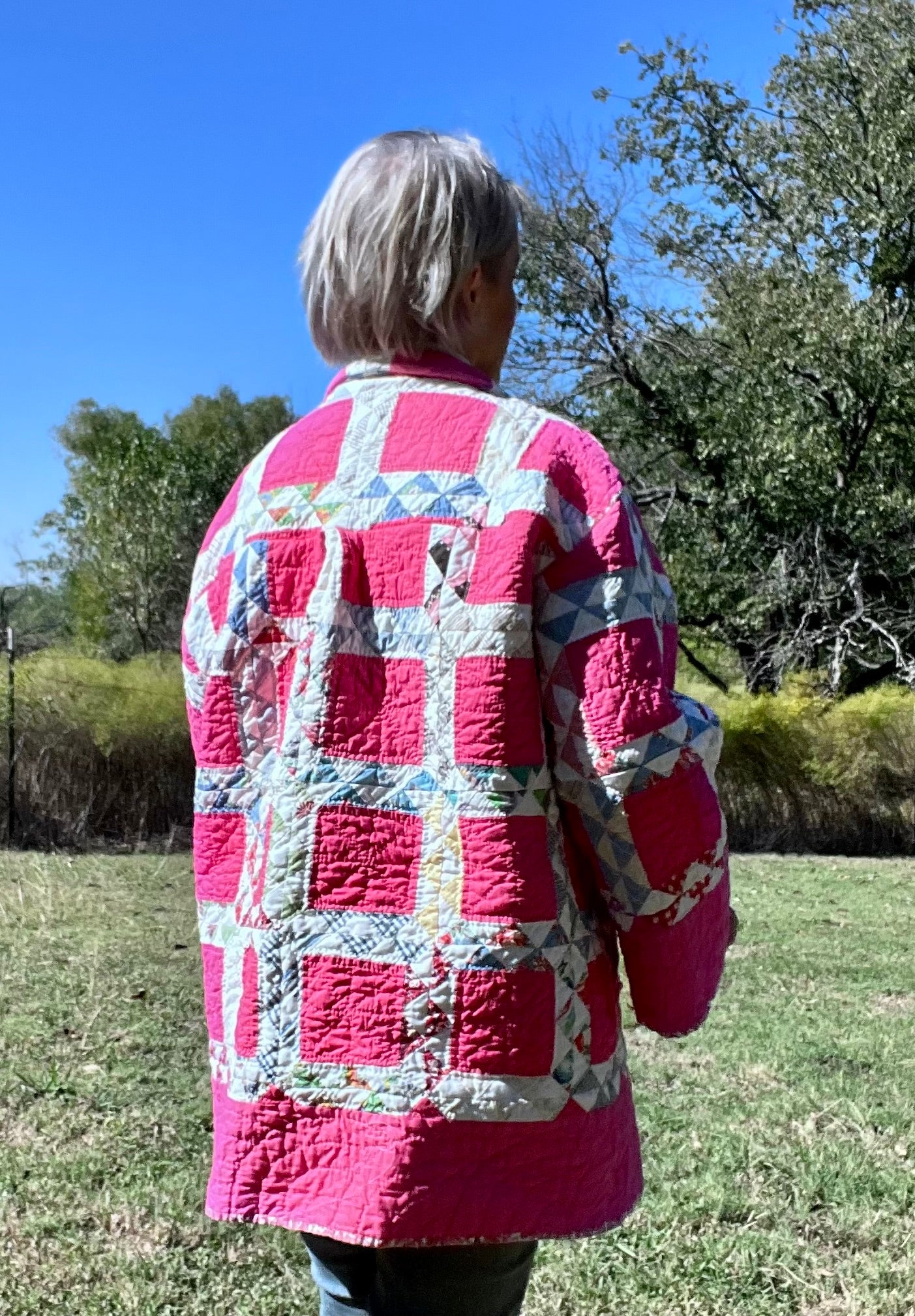 Always Pretty in Pink Ocean Waves Chore Coat Quilt jacket, Sized Small - Large