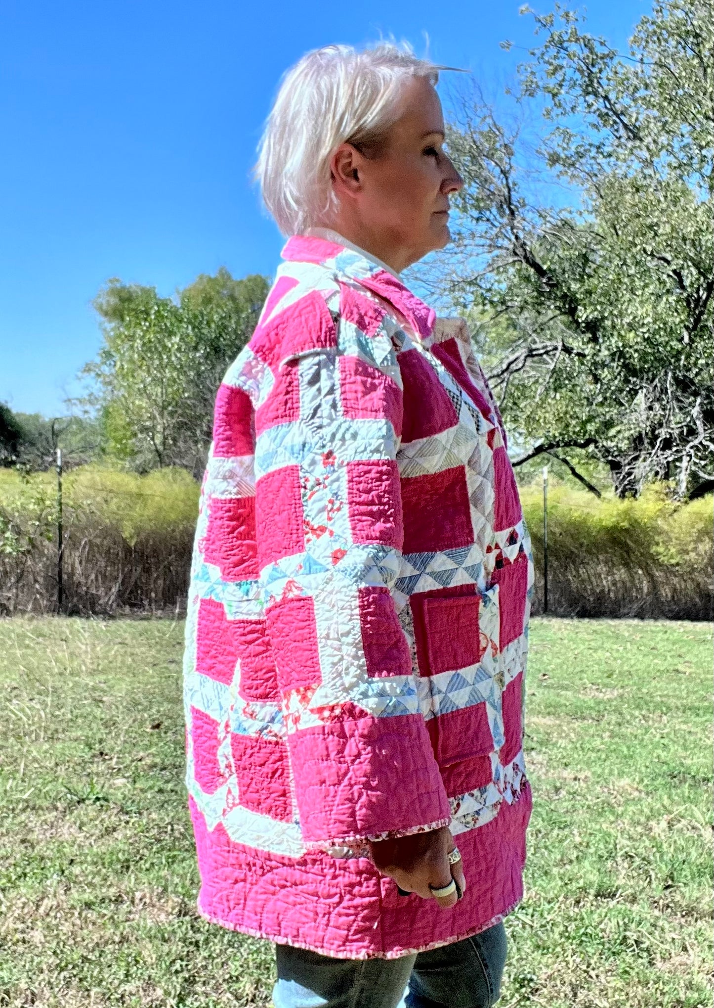 Always Pretty in Pink Ocean Waves Chore Coat Quilt jacket, Sized Small - Large
