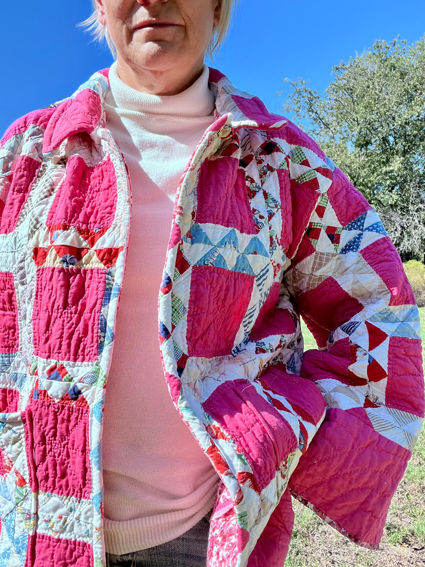 Always Pretty in Pink Ocean Waves Chore Coat Quilt jacket, Sized Small - Large