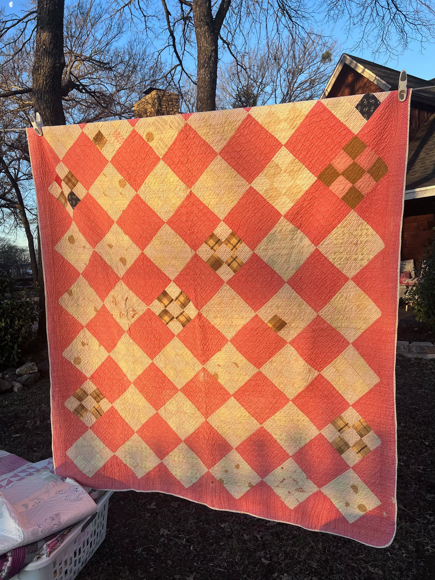 Super sweet, thin, soft & flowing 9 Patch Patchwork Vintage Quilt