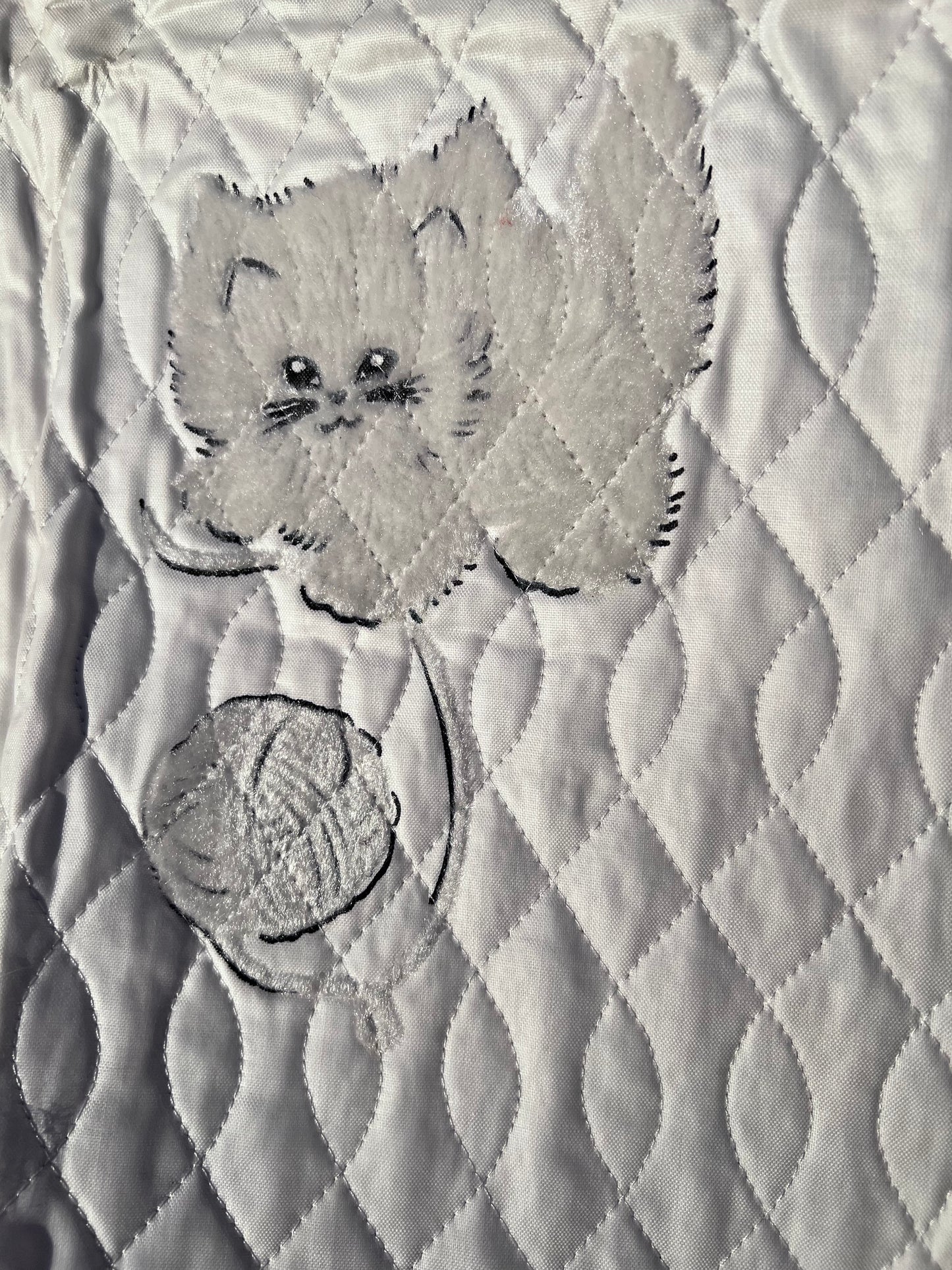 Kitten Cat Baby Crib Blanket, Fuzzy kitties with embroidered rose buds along the border
