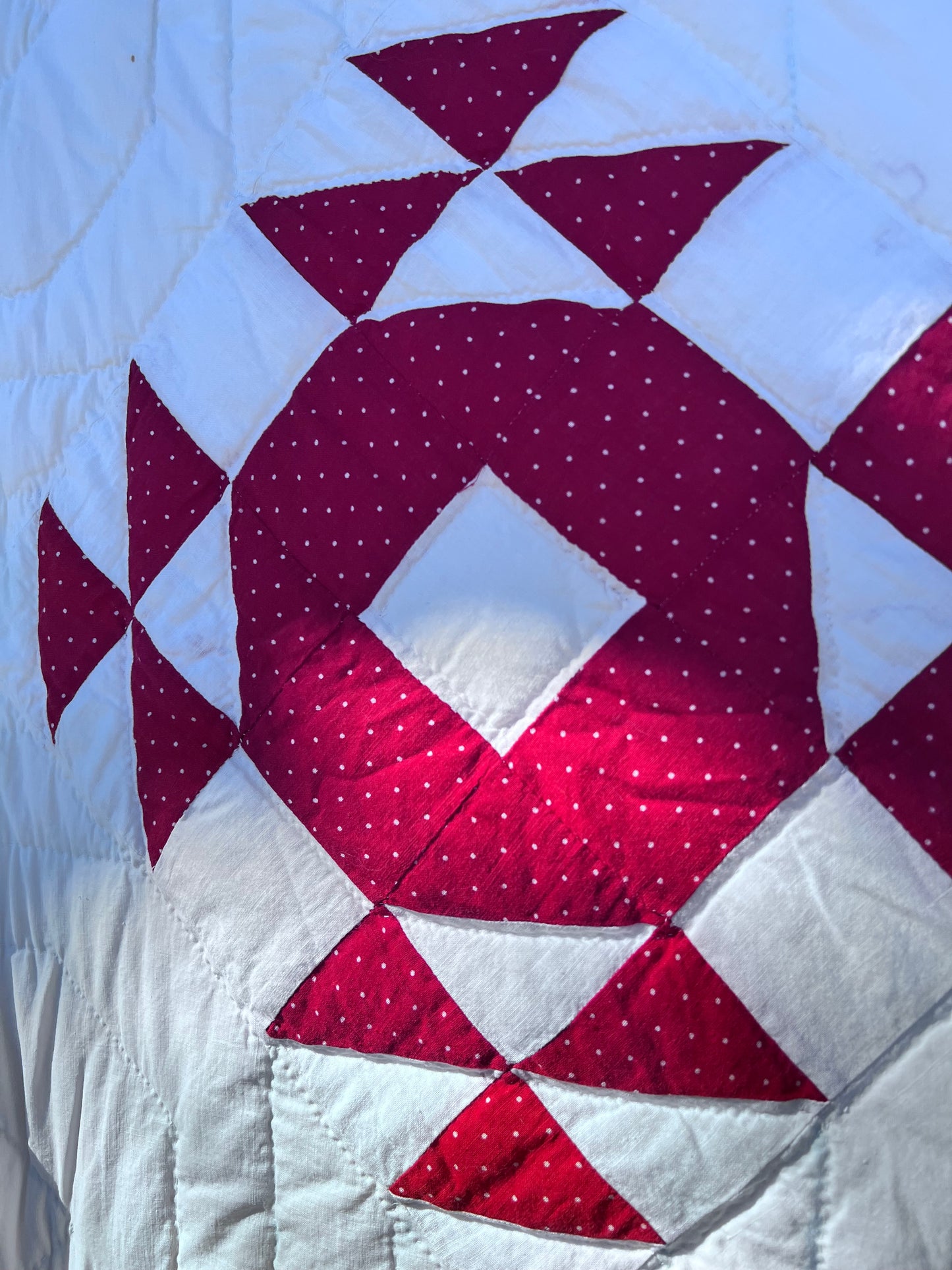 Crown of Thorns or Geese in the Pond Vintage Antique Red & White Quilt