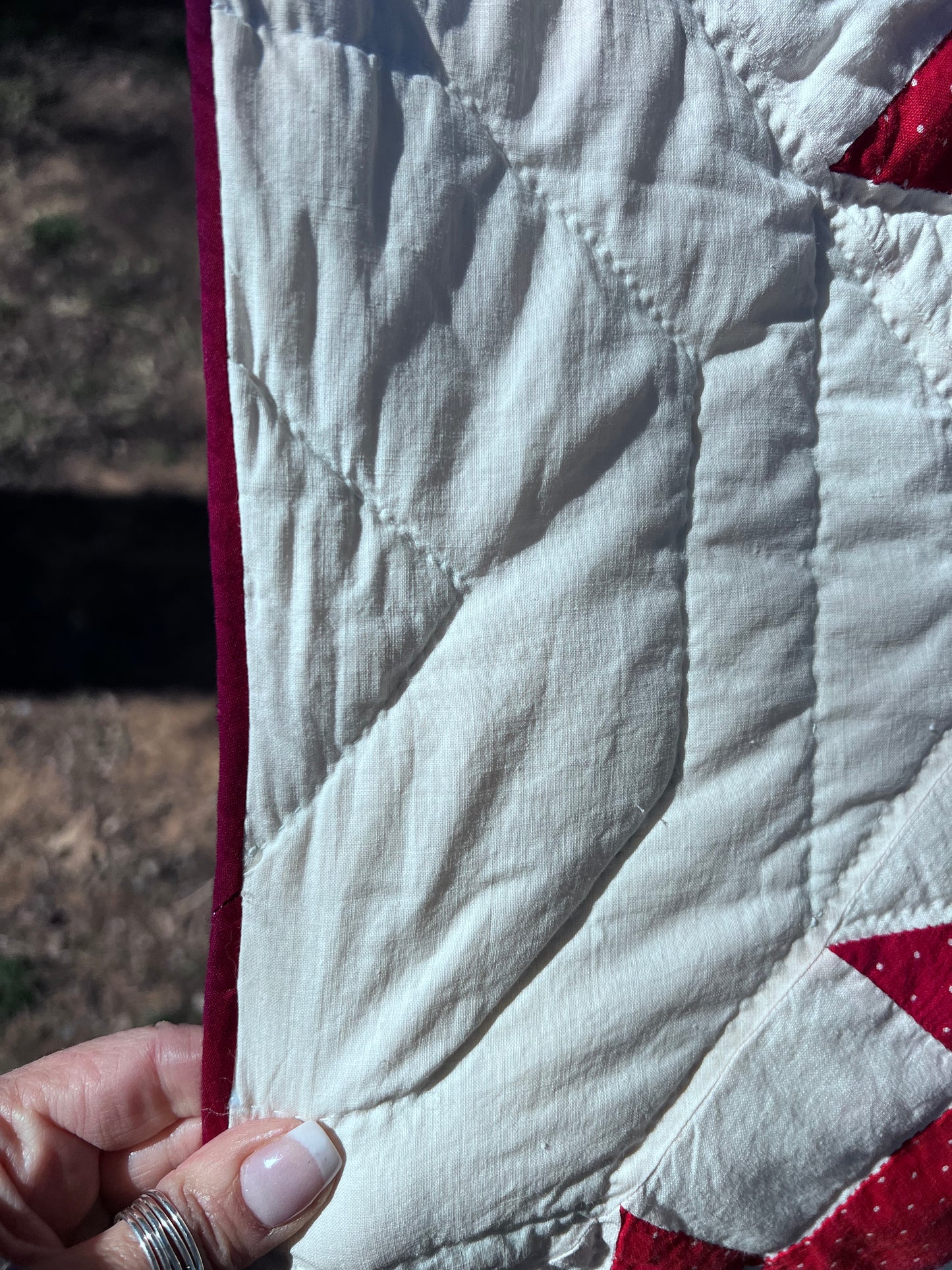 Crown of Thorns or Geese in the Pond Vintage Antique Red & White Quilt