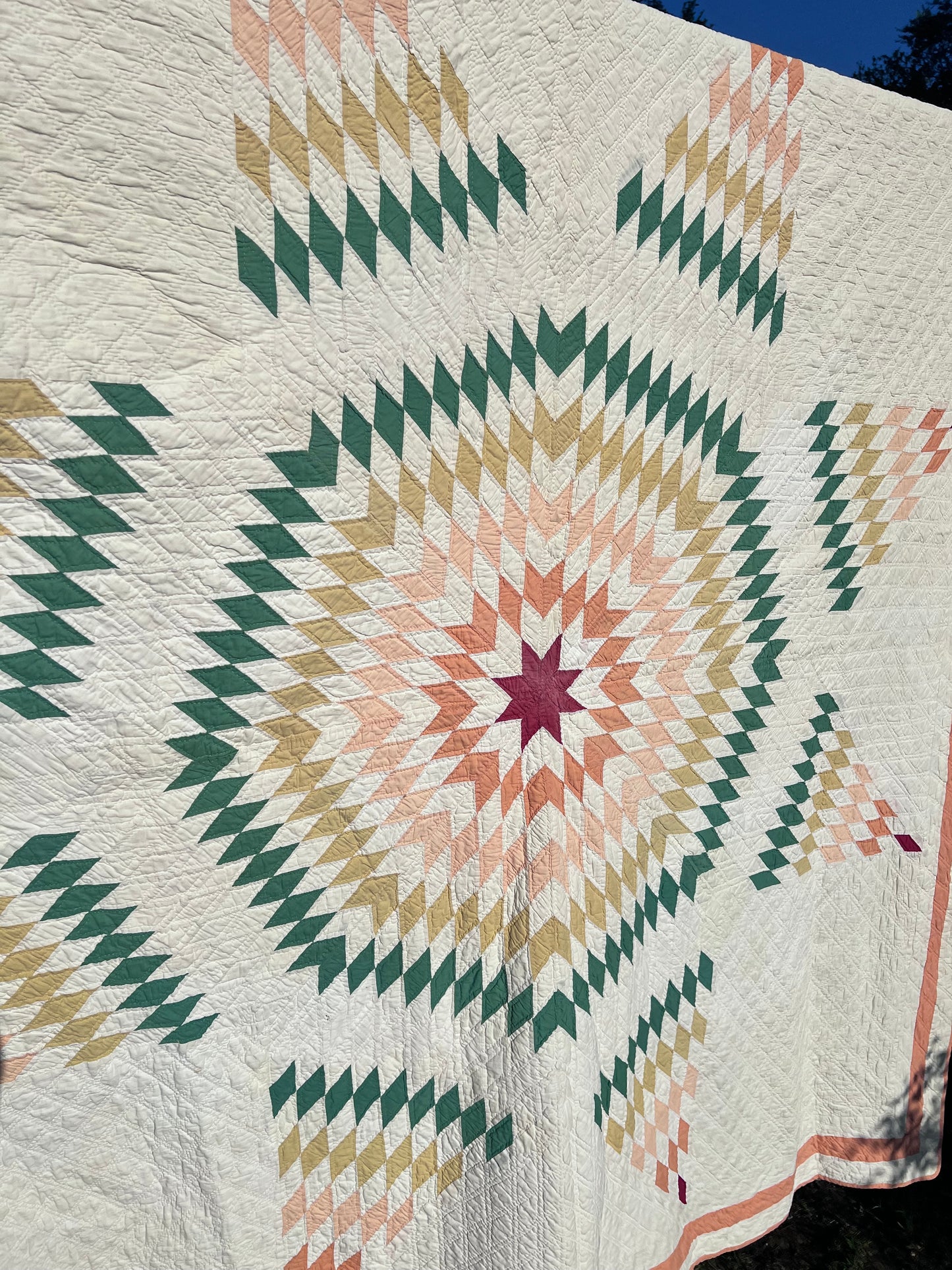 The Peach Lone Star Vintage Antique Quilt