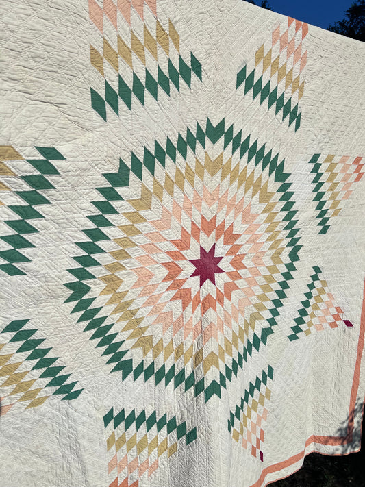 The Peach Lone Star Vintage Antique Quilt