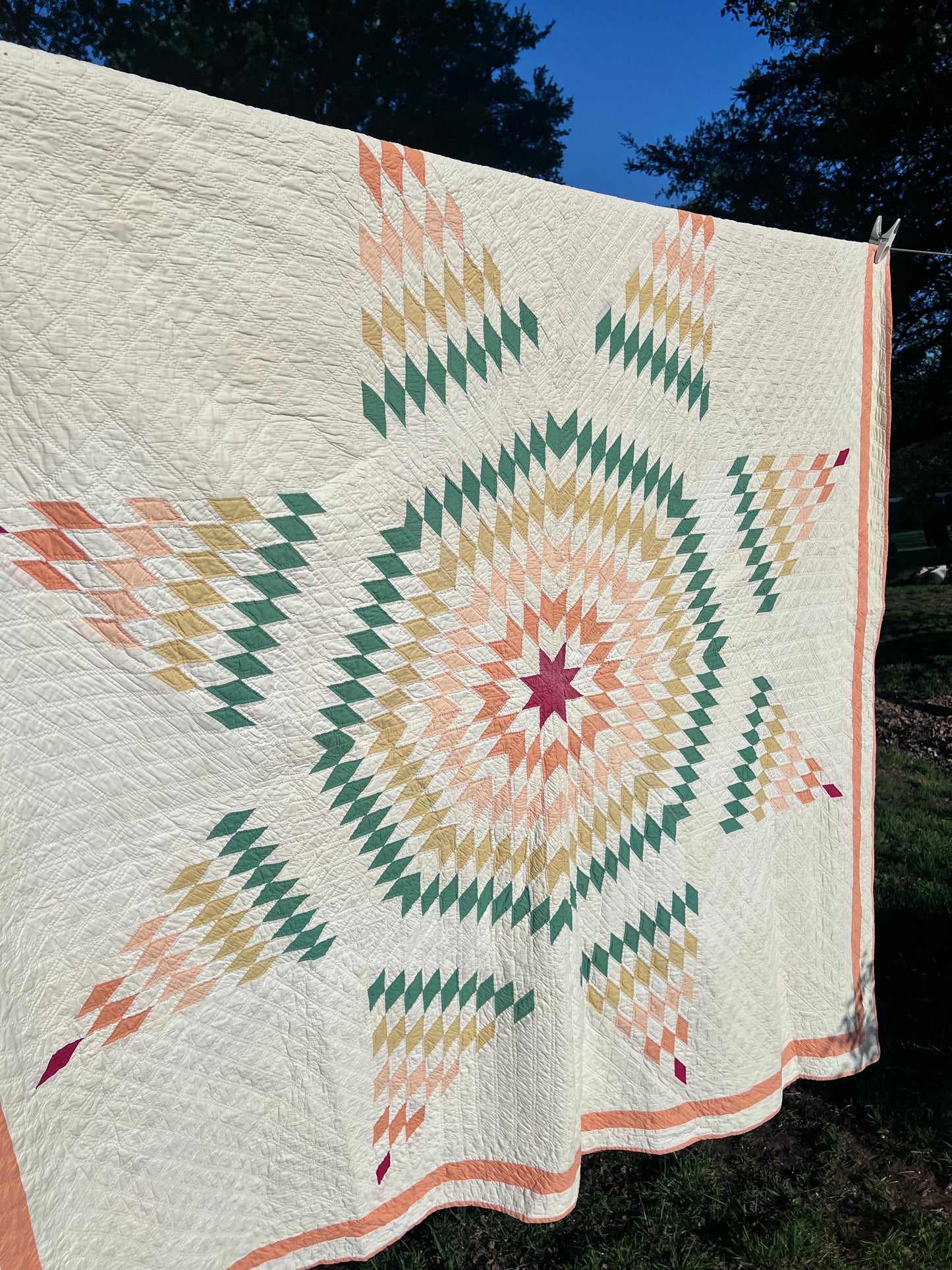 The Peach Lone Star Vintage Antique Quilt