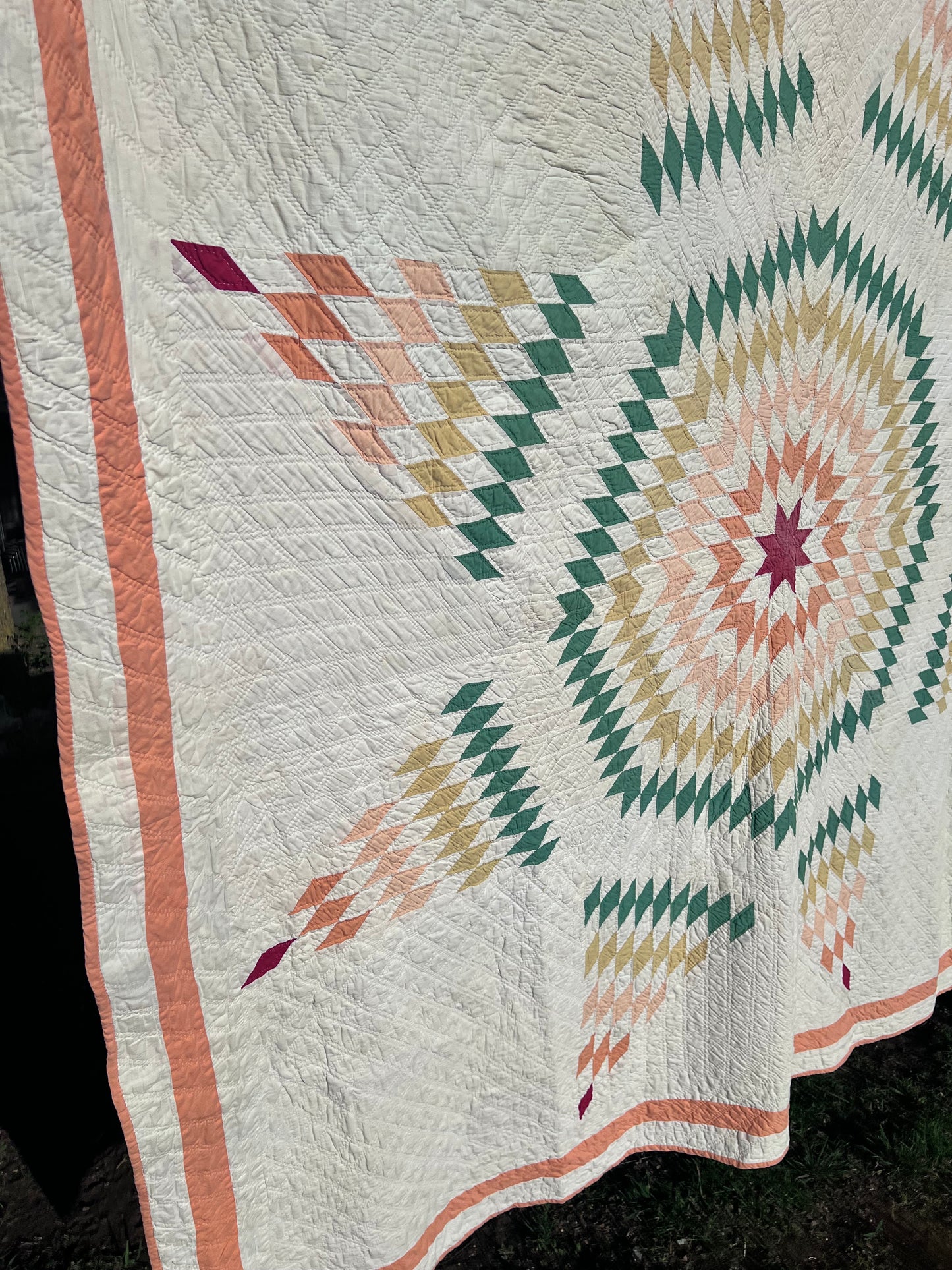 The Peach Lone Star Vintage Antique Quilt