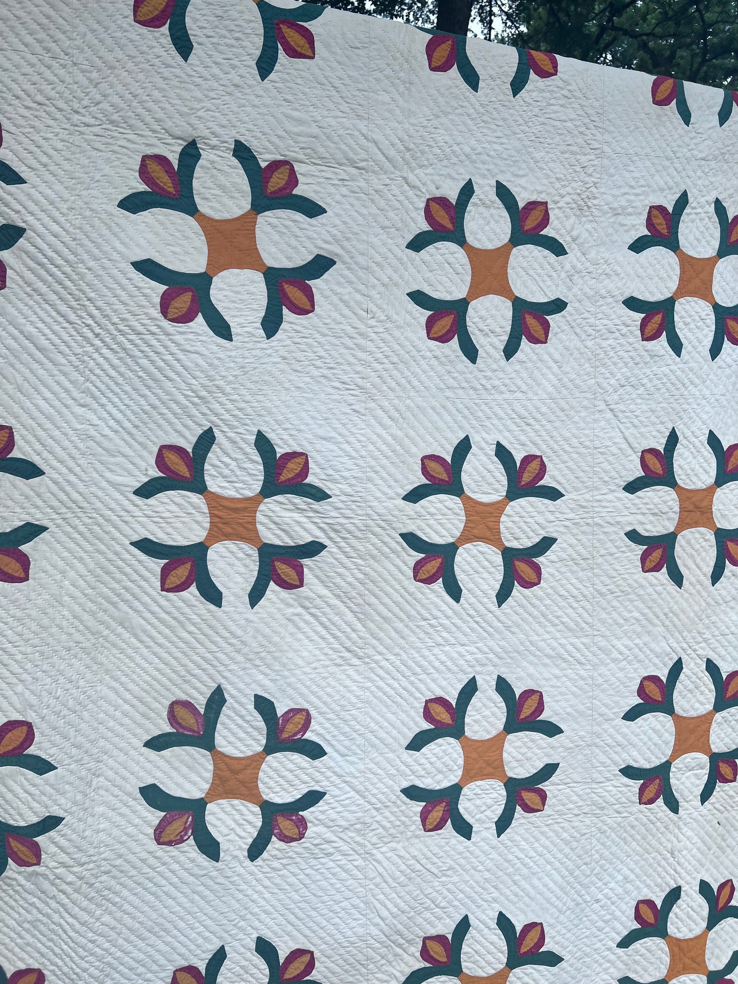 Elegant, minimalist design is a variation of the California Rose or Fuchsia Vintage Quilt Cirica late 1800s