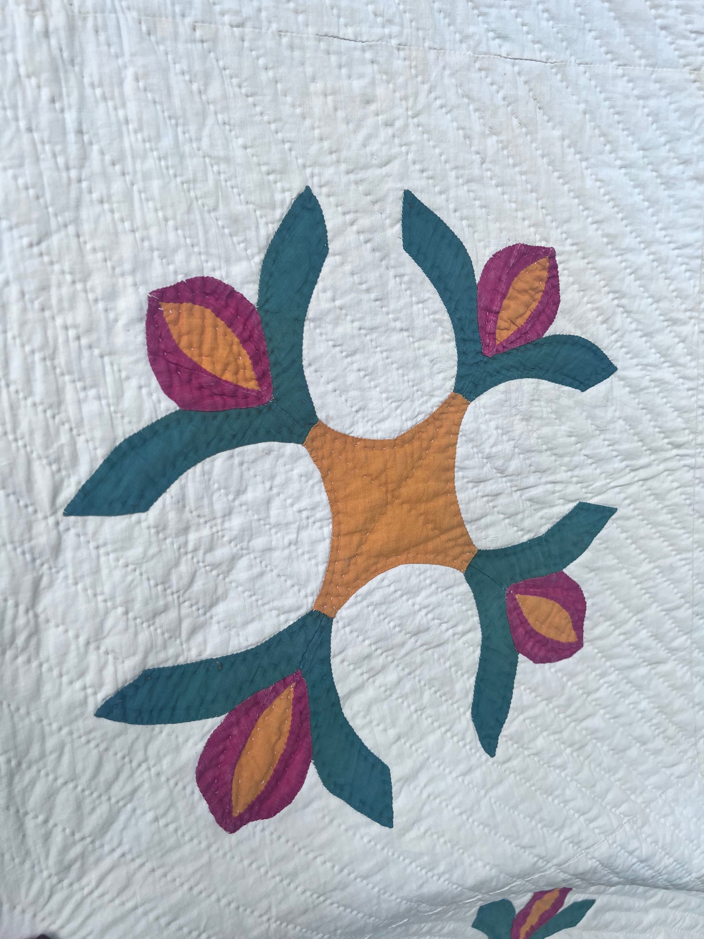 Elegant, minimalist design is a variation of the California Rose or Fuchsia Vintage Quilt Cirica late 1800s
